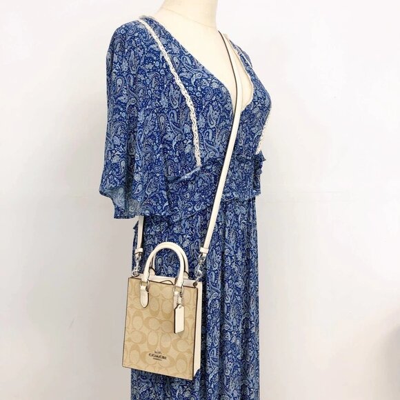Coach CJ494 North South Mini Tote In Signature Canvas IN LIGHT KHAKI CHALK - Picture 1 of 7